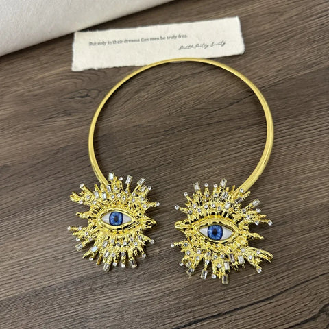 EVIL EYE SUNBURST CHOKER – Gold Crystal Collar Necklace EVIL EYE SUNBURST CHOKER – Gold Crystal Collar Necklace
