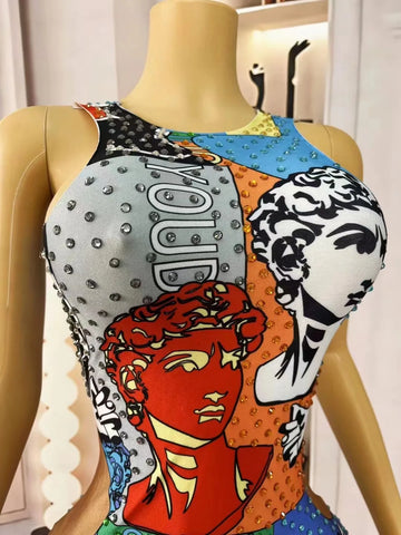 POP ART Maxi Dress – Rhinestone Stretch Sculpture Print POP ART Maxi Dress – Rhinestone Stretch Sculpture Print