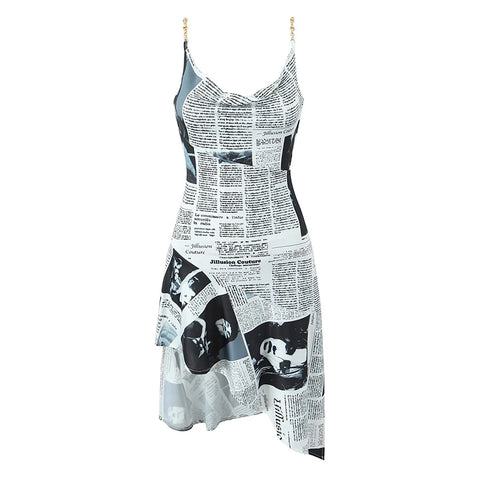 Dress made from newspaper print on a white background Dress made from newspaper print on a white background