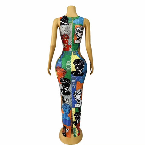 POP ART Maxi Dress – Rhinestone Stretch Sculpture Print POP ART Maxi Dress – Rhinestone Stretch Sculpture Print