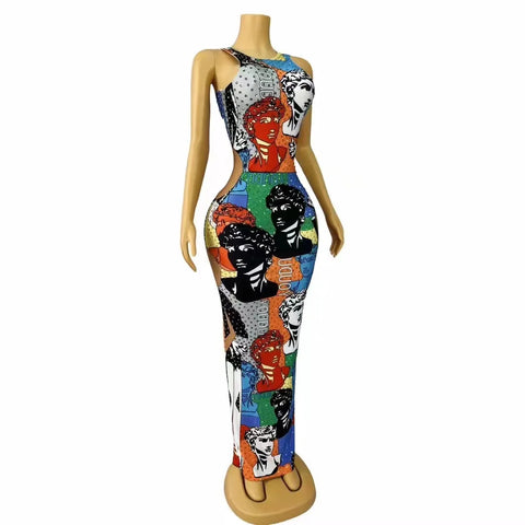 POP ART Maxi Dress – Rhinestone Stretch Sculpture Print POP ART Maxi Dress – Rhinestone Stretch Sculpture Print