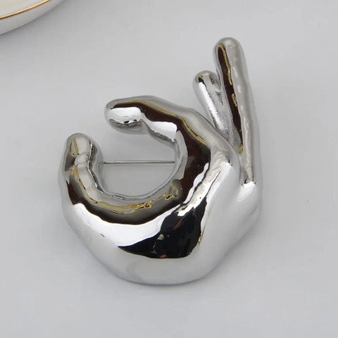 SAINT CHIC brooch Silver Pinch Fingers HANDS Pins SAINT CHIC brooch Silver Pinch Fingers HANDS Pins