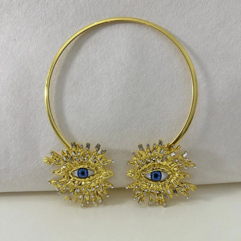 EVIL EYE SUNBURST CHOKER – Gold Crystal Collar Necklace EVIL EYE SUNBURST CHOKER – Gold Crystal Collar Necklace