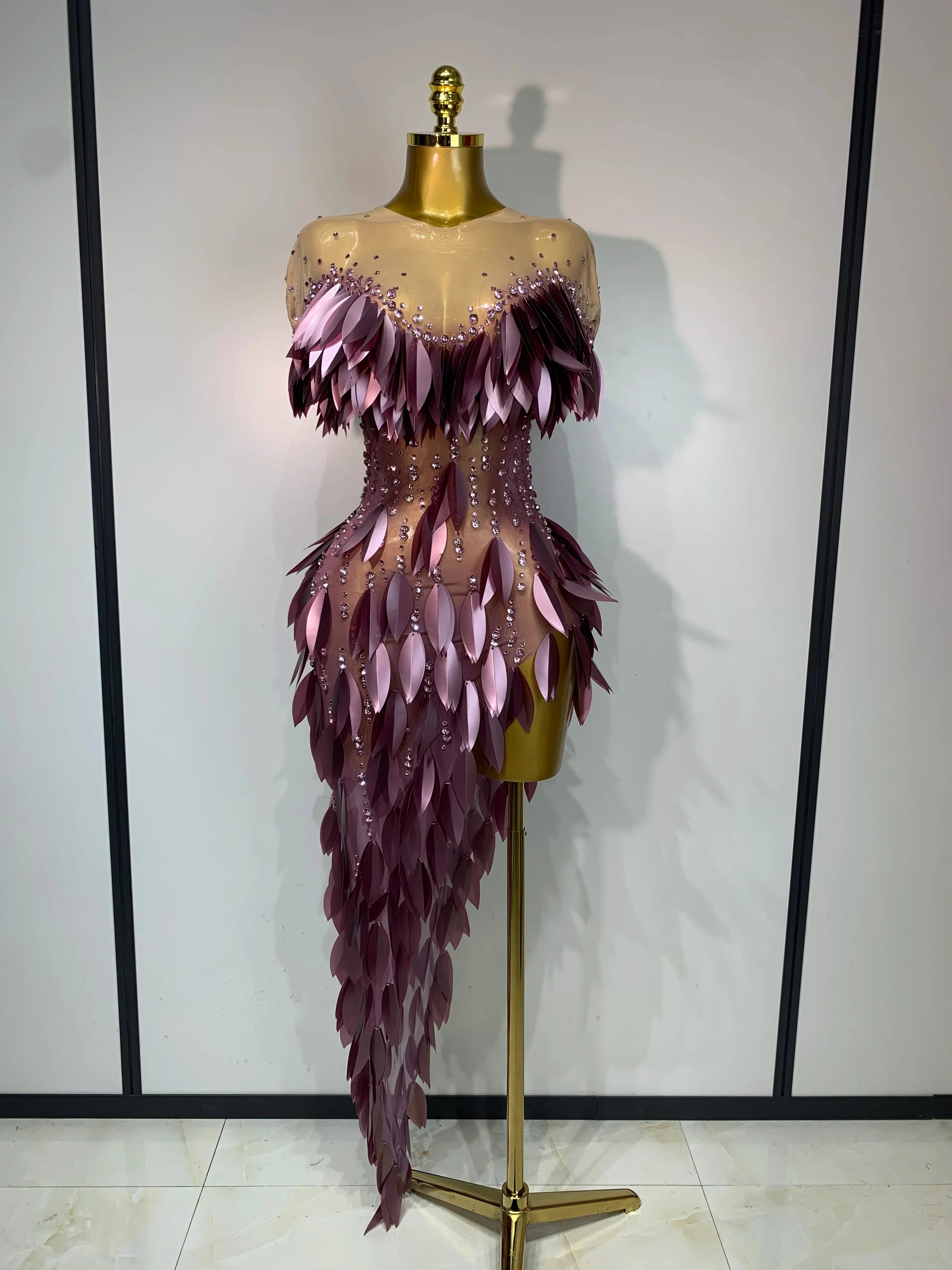 SAINT CHIC BLAIR Gown, a magenta mesh sequin and feather floor-length holiday party dress