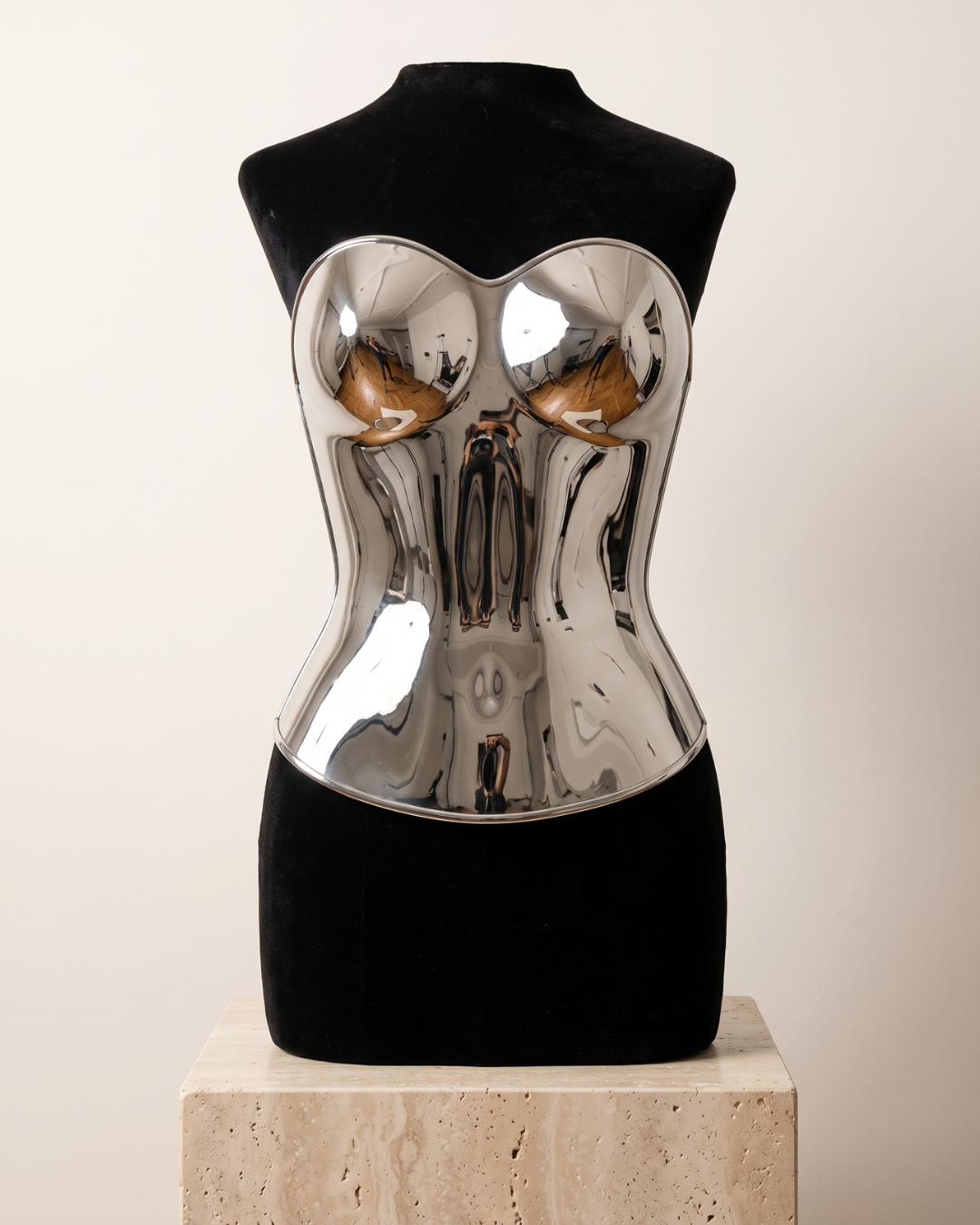 SAINT CHIC GODDESS Bodice Top, a mirror-chrome silver sweetheart bustier for New Year's Eve
