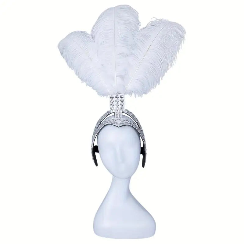 SHOWGIRL Ostrich Feather Headdress – Rhinestone Carnival Headpiece