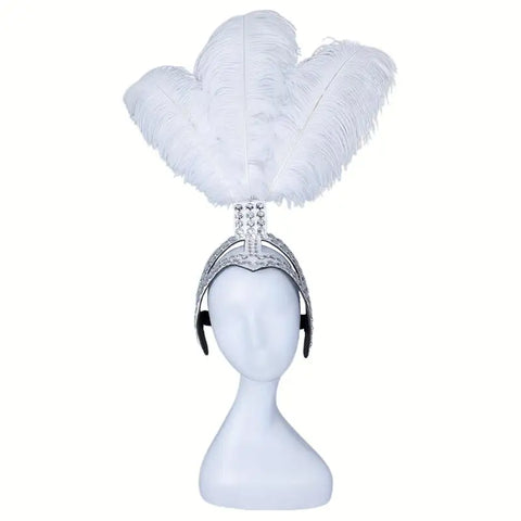 SHOWGIRL Ostrich Feather Headdress – Rhinestone Carnival Headpiece