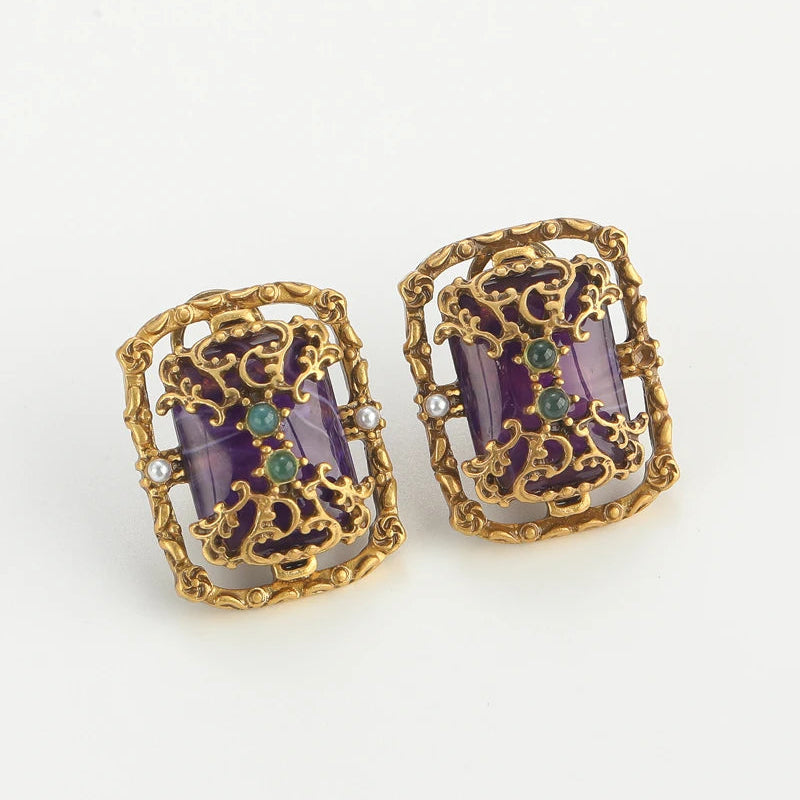 AMETHYST Stone Stud Earrings Secondary image