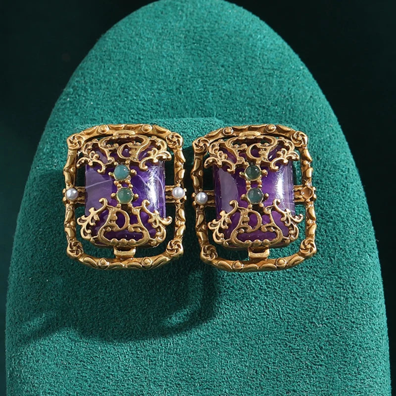 AMETHYST Stone Stud Earrings