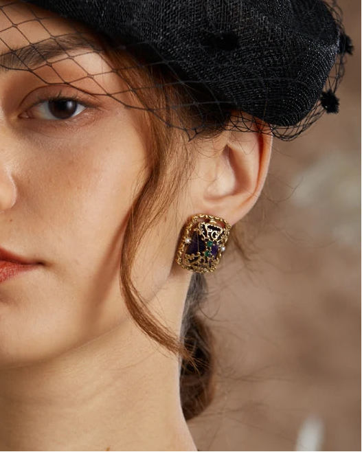 AMETHYST Stone Stud Earrings