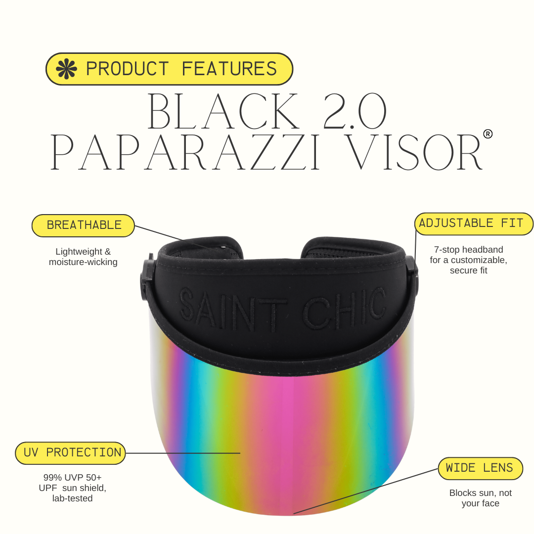 BLACK PAPARAZZI VISOR® 2.0 – Original Rainbow Lens UV Sun Shield with UPF 50+-Hats-SAINT CHIC-SAINT CHIC