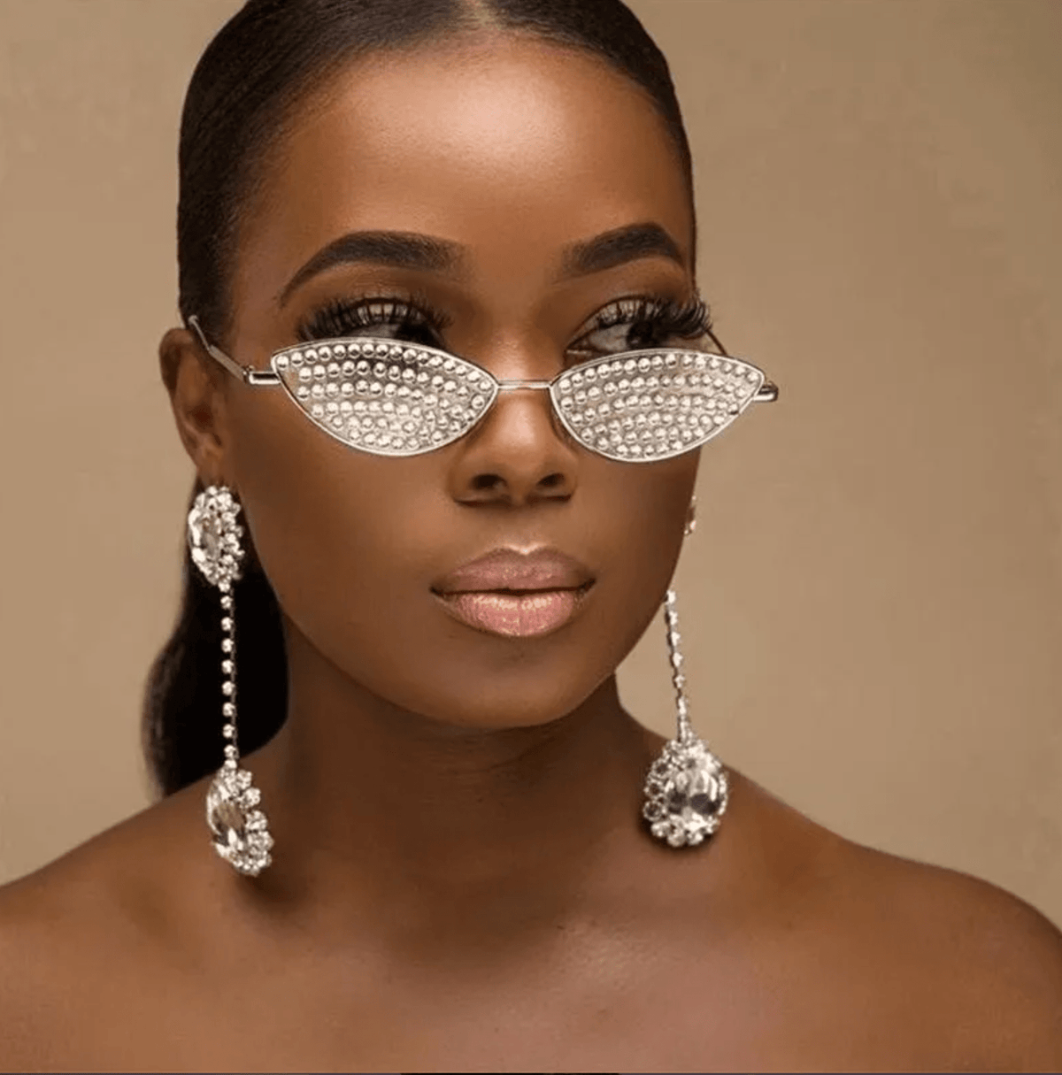 CAT-EYE Rhinestone Sun Glasses-Sunglasses-SAINT CHIC-Silver-SAINT CHIC
