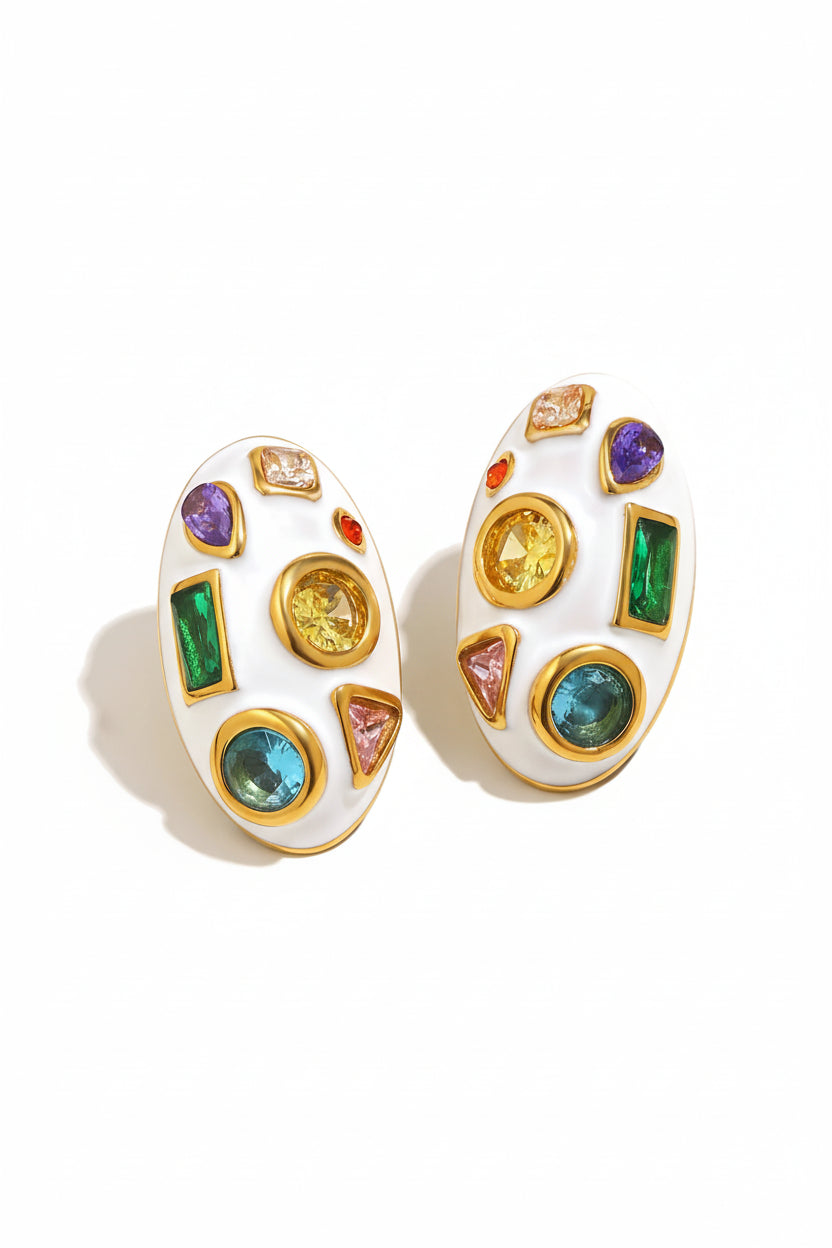 CONFETTI Stud Earrings-earring-SAINT CHIC-White Oval-SAINT CHIC