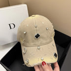 DIAMANTÉ Baseball Cap-hat-saint chic-Beige-SAINT CHIC