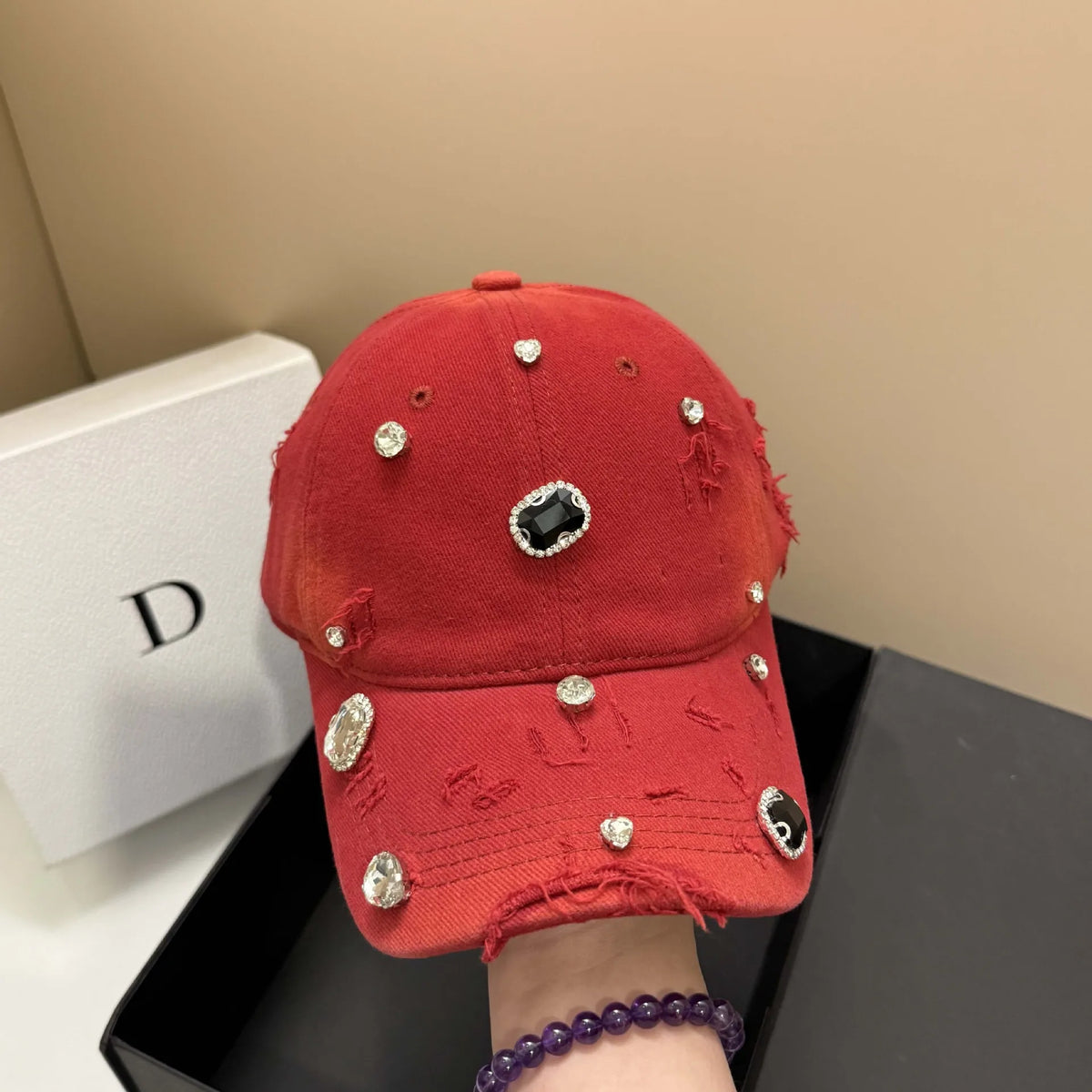 DIAMANTÉ Baseball Cap-hat-saint chic-Red-SAINT CHIC