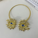 EVIL EYE SUNBURST CHOKER – Gold Crystal Collar Necklace-Necklace-SAINT CHIC-SAINT CHIC