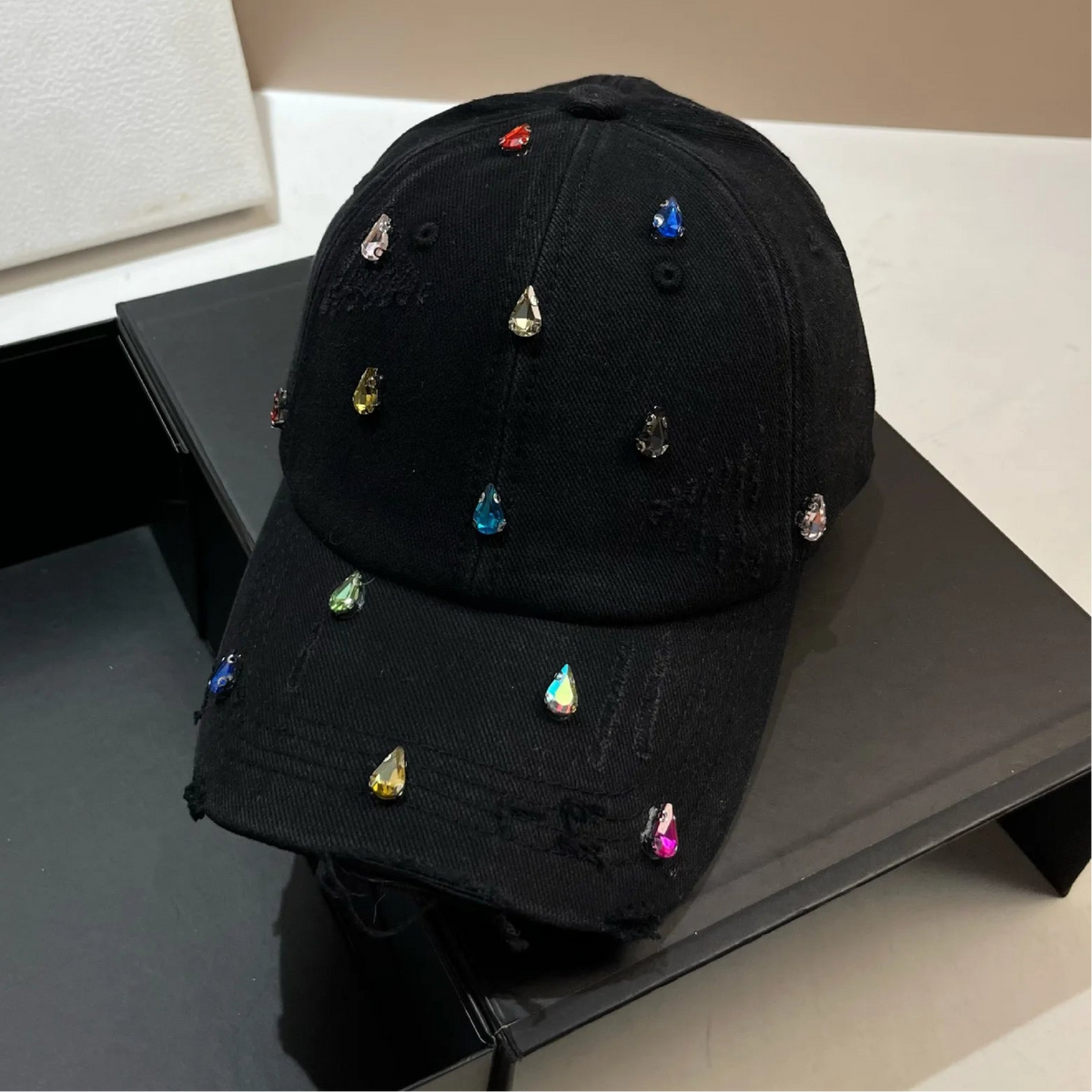 GEM DROP Baseball Cap-hat-SAINT CHIC-Black-SAINT CHIC Main image
