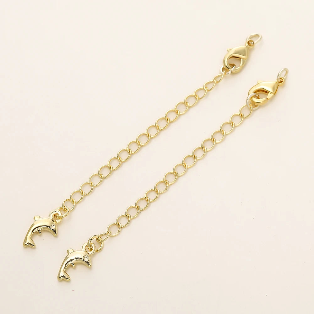 GOLD PLATED EXTENSION CHAINS – 5pc Charm Set with Lobster Clasps-Jewelry-SAINT CHIC-14k Gold Dolphins-5 Chains-SAINT CHIC