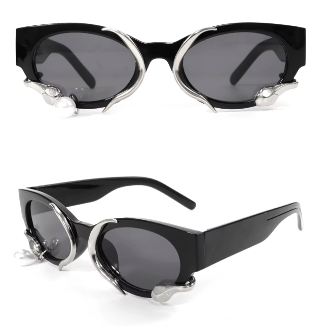 PEARL DROP Shades-sunglasses-SAINT CHIC-Black Rectangle Swirl Pearl-SAINT CHIC