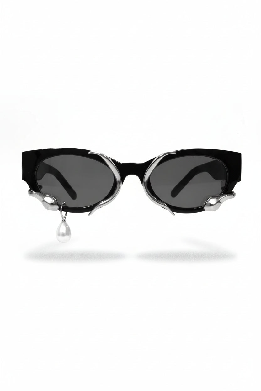 PEARL DROP Shades-sunglasses-SAINT CHIC-Black Rectangle Swirl Pearl-SAINT CHIC Main image