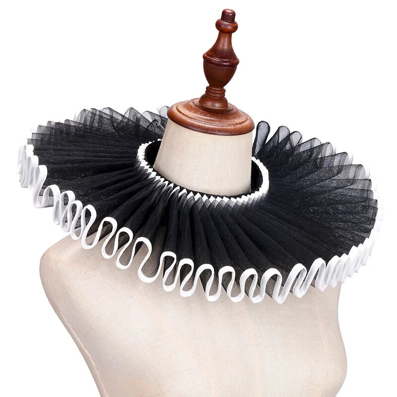 PLEAT DRAMA Mesh Ruffle Collar-Collar-SAINT CHIC-Black / White Trim-SAINT CHIC