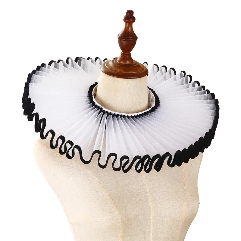 PLEAT DRAMA Mesh Ruffle Collar-Collar-SAINT CHIC-White / Black Trim-SAINT CHIC