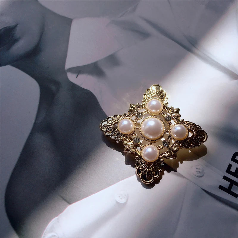 REGALIA Gemstone Brooch-Brooch-SAINT CHIC-Pearl Filigree Cross-SAINT CHIC