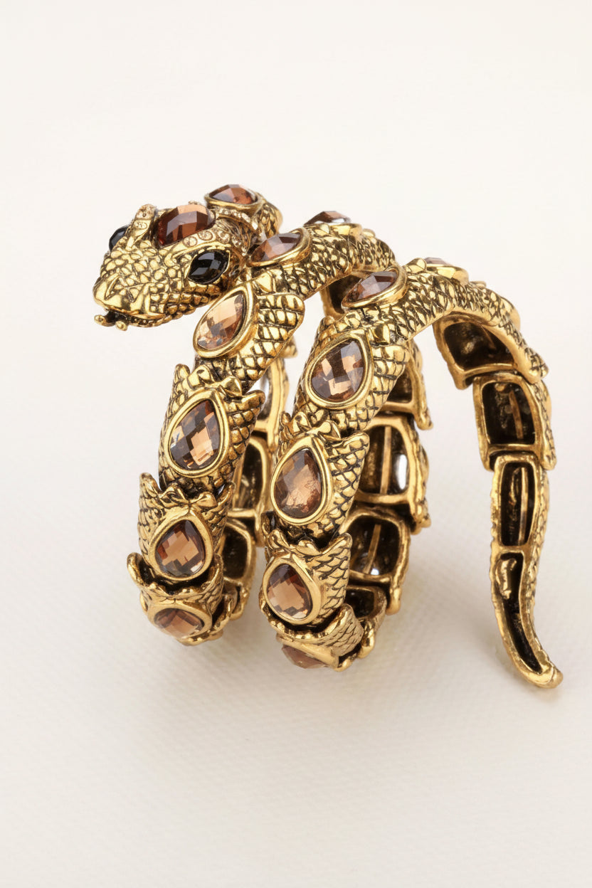 SERPENT Coil Crystal Arm Cuff-Bracelet-SAINT CHIC-Gold-SAINT CHIC