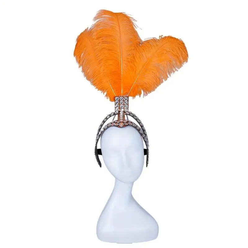 SHOWGIRL Ostrich Feather Headdress-Hair Accessory-SAINT CHIC-Orange-SAINT CHIC