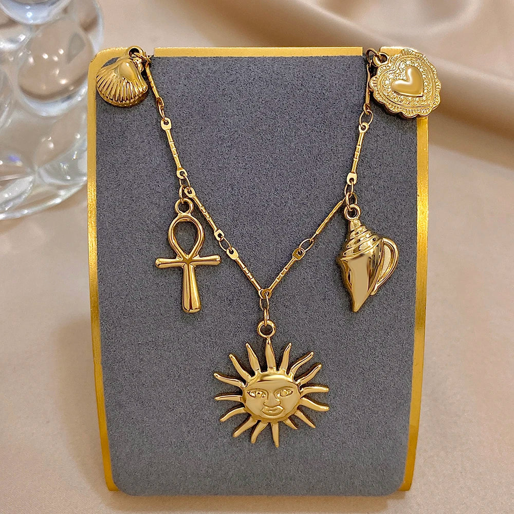 SOL & LUNA Charm Necklace Collection-necklace-SAINT CHIC-Sun Ankh Heart-SAINT CHIC
