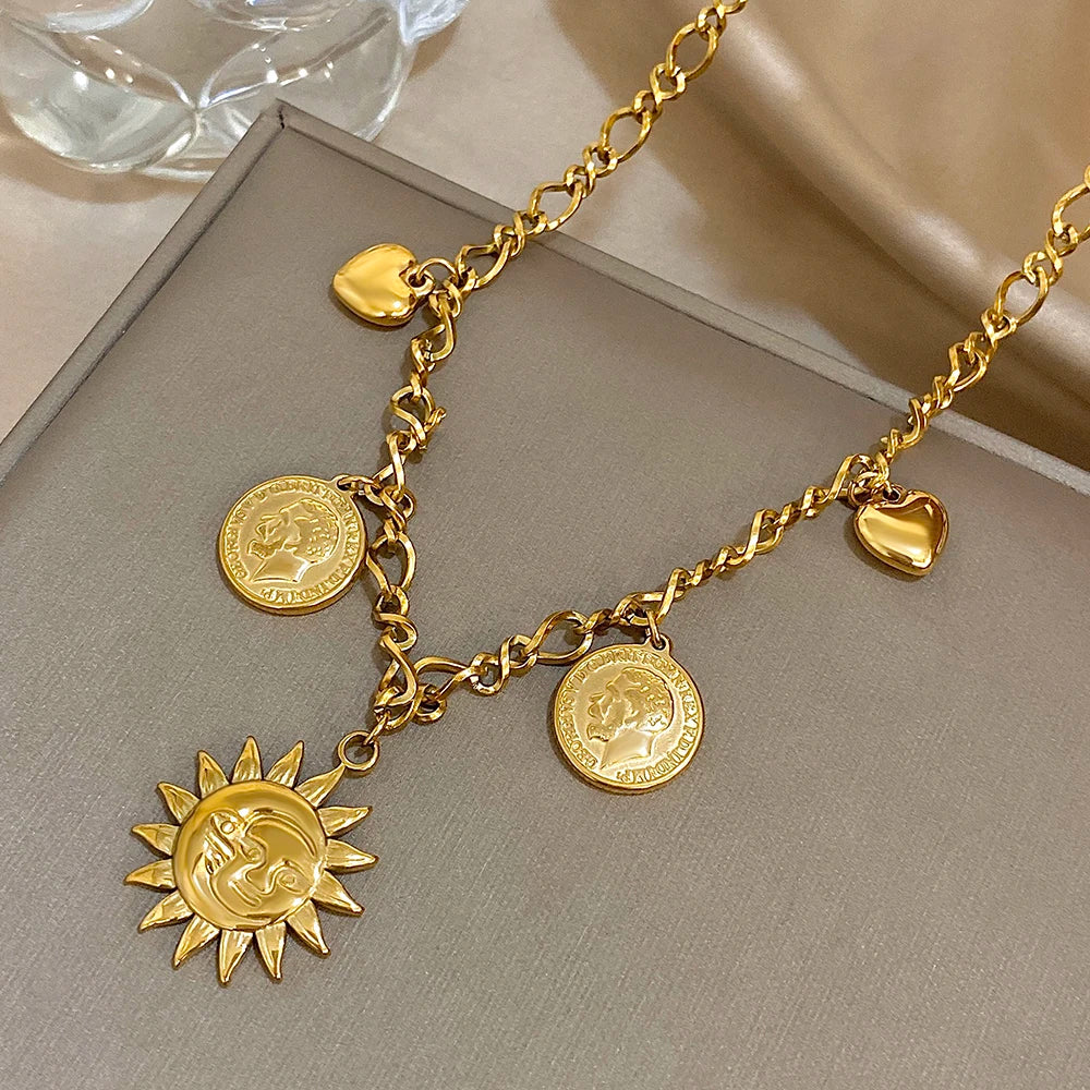 SOL & LUNA Charm Necklace Collection-necklace-SAINT CHIC-Sun & Coins-SAINT CHIC