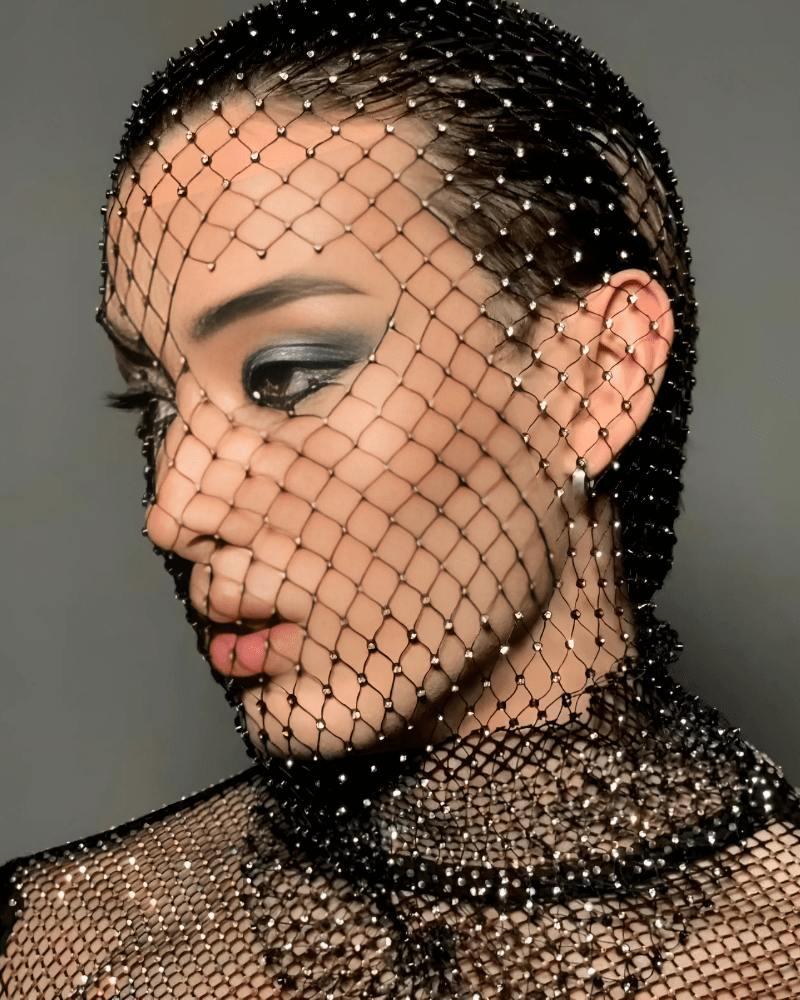 COVR Rhinestone Mesh Hood – Avant-Garde Statement-Hat-SAINT CHIC