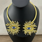 EVIL EYE SUNBURST CHOKER – Gold Crystal Collar Necklace-Necklace-SAINT CHIC