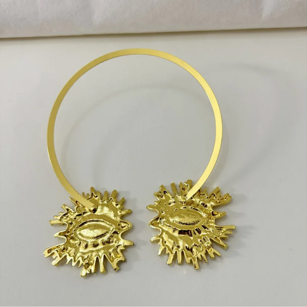 EVIL EYE SUNBURST CHOKER – Gold Crystal Collar Necklace-Necklace-SAINT CHIC