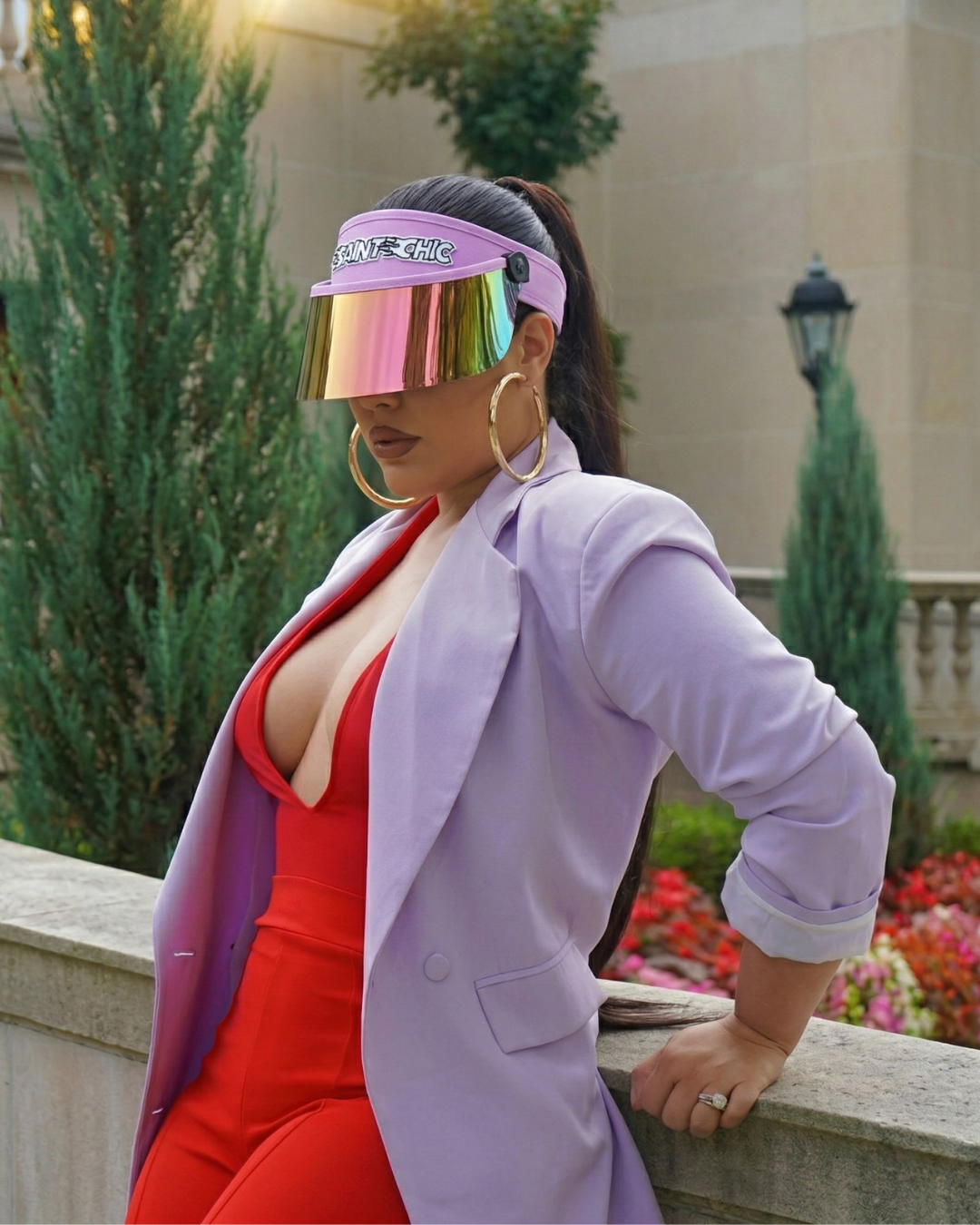 Purple Flame Paparazzi Visor™ 2.0-Hats-SAINT CHIC Main image
