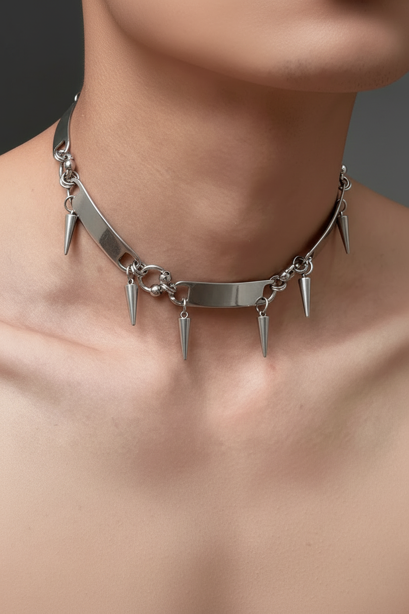 RIVETED Steel Spike Choker Necklace-SAINT CHIC