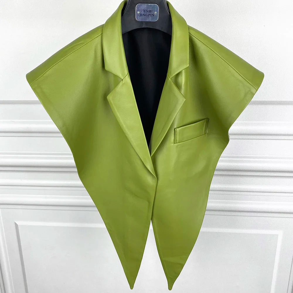 STRUCTURED Leather Shawl Collar-outerwear-SAINT CHIC Main image