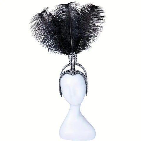 SHOWGIRL Ostrich Feather Headdress – Rhinestone Carnival Headpiece