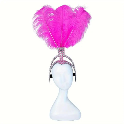 SHOWGIRL Ostrich Feather Headdress – Rhinestone Carnival Headpiece