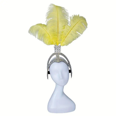 SHOWGIRL Ostrich Feather Headdress – Rhinestone Carnival Headpiece