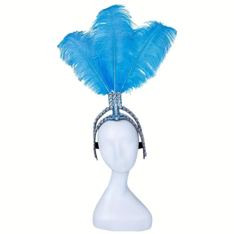 SHOWGIRL Ostrich Feather Headdress – Rhinestone Carnival Headpiece