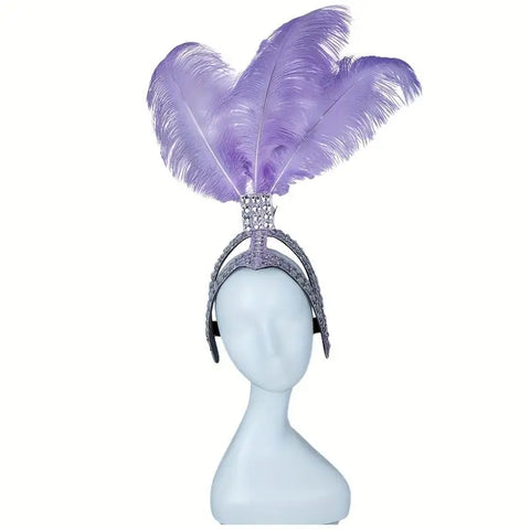 SHOWGIRL Ostrich Feather Headdress – Rhinestone Carnival Headpiece