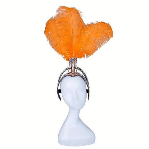 SHOWGIRL Ostrich Feather Headdress – Rhinestone Carnival Headpiece
