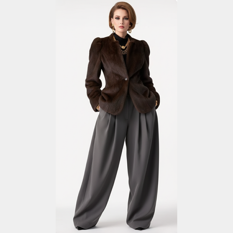 VELVETINE Faux Fur Peplum Coat