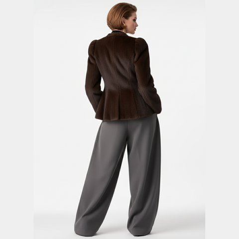 VELVETINE Faux Fur Peplum Coat