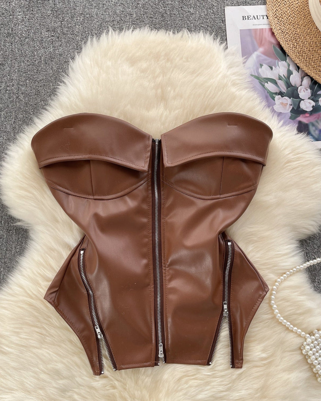 VIXEN Zip Corset-Top-SAINT CHIC Main image